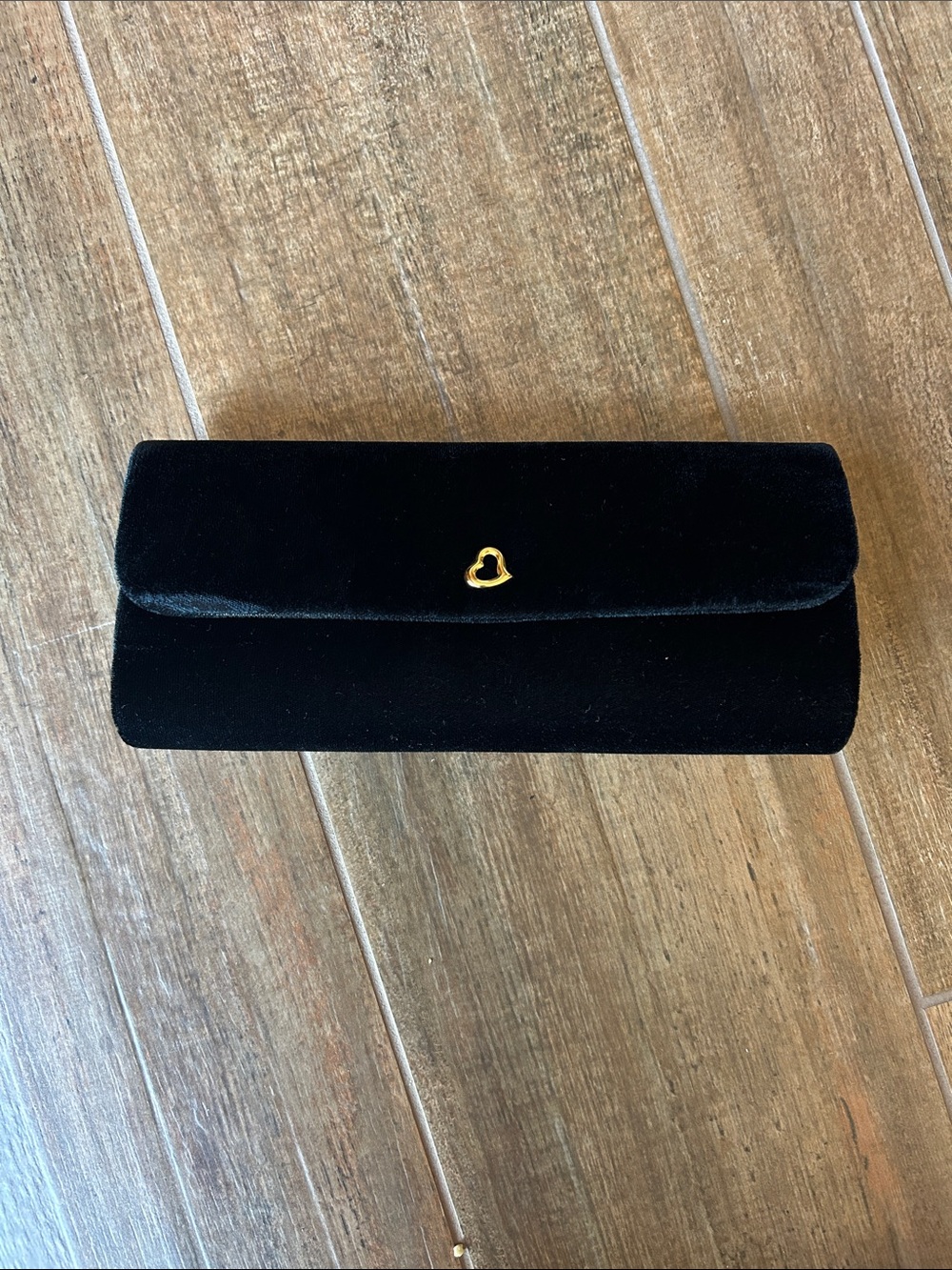 Victoria’s Secret Black Velvet Clutch with Gold Heart Accent